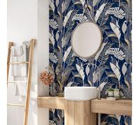 Crédence adhésive sticker pour salle de bain - Lumaléa - Feuilles Tropicales - Adhésif + Protection MATE - 90x90 cm