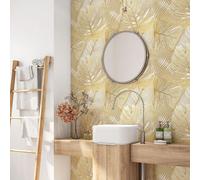 Crédence adhésive sticker pour salle de bain - Lumaléa - Feuilles Tropicales - Adhésif + Protection MATE - 90x90 cm