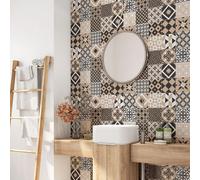 Crédence adhésive sticker pour salle de bain - Lumaléa - Motif carreaux de ciment - Adhésif + Protection BRILLANTE - 90x90 cm