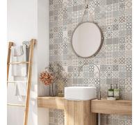 Crédence adhésive sticker pour salle de bain - Lumaléa - Motif carreaux de ciment - Adhésif + Protection BRILLANTE - 90x90 cm