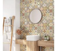 Crédence adhésive sticker pour salle de bain - Lumaléa - Motif carreaux de ciment - Adhésif + Protection BRILLANTE - 90x90 cm