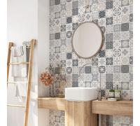 Crédence adhésive sticker pour salle de bain - Lumaléa - Motif carreaux de ciment - Adhésif + Protection BRILLANTE - 90x90 cm