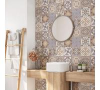 Crédence adhésive sticker pour salle de bain - Lumaléa - Motif carreaux de ciment - Adhésif + Protection BRILLANTE - 90x90 cm