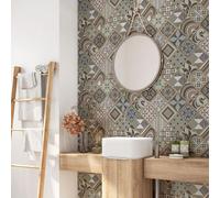 Crédence adhésive sticker pour salle de bain - Lumaléa - Motif carreaux de ciment - Adhésif + Protection BRILLANTE - 90x90 cm