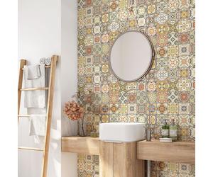 Crédence adhésive sticker pour salle de bain - Lumaléa - Motif carreaux de ciment - Adhésif + Protection BRILLANTE - 90x90 cm