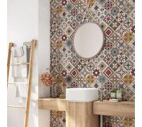 Crédence adhésive sticker pour salle de bain - Lumaléa - Motif carreaux de ciment - Adhésif + Protection MATE - 90x90 cm
