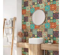 Crédence adhésive sticker pour salle de bain - Lumaléa - Motif carreaux de ciment - Adhésif + Protection MATE - 90x90 cm