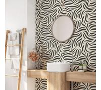 Crédence adhésive sticker pour salle de bain - Lumaléa - Motif zébré - Adhésif + Protection BRILLANTE - 90x90 cm