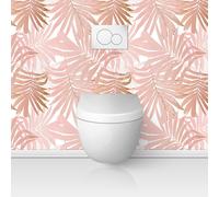 Crédence adhésive sticker pour WC - Lumaléa - Feuilles Tropicales - Adhésif + Protection BRILLANTE - 90x90 cm