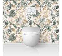 Crédence adhésive sticker pour WC - Lumaléa - Feuilles Tropicales - Adhésif + Protection BRILLANTE - 90x90 cm