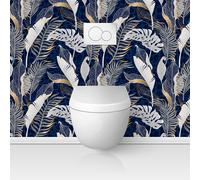 Crédence adhésive sticker pour WC - Lumaléa - Feuilles Tropicales - Adhésif + Protection BRILLANTE - 90x90 cm
