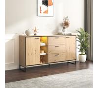 Crédence en bois, Buffet moderne, Commode avec 3 tiroirs, deux portes et étagères, Naturel Aosom France