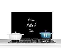 Credence Proverbes - Citations - Pizza. Pasta & Vino. - Amateur de pizza - Alimentation Fond de hotte 80x55 cm Credence aluminium Plaque inox de cuisine
