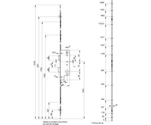 Crémone à encastrée Europa à cylindre pour porte bois, axe 50mm, 3pts, H. 2150mm, 6-33166-07-0-1 - FERCO by THIRARD