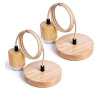 CRENDOF Lot de 2 suspensions en bois E27 : suspension en bois avec câble de 1 m, support de socle de lampe réglable en hauteur pour salon et chambre à coucher, montage facile (ampoule non incluse)