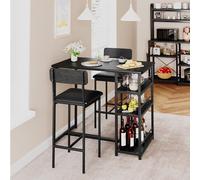 Creperture Ensemble bistrot Moderne pour Salle à Manger - Table Haute avec 3 étagères, 2 chaises rembourrées avec Dossier, idéal Cuisine ou Appartement - Noir Rustique, Set 1+2