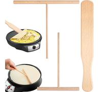 Crêpes en Bois Spatule,3 Pièces 12 cm/18 cm Bois de Hêtre Repartiteur Pate a Crepe,Forme en T Spatule A Crepe Rake Crepe Spreader Crêpes Kit Spatule pour Pancakes,Jambon Palates Outil de Cuisson