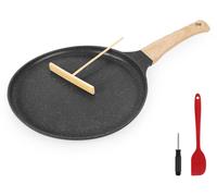 Crêpière antiadhésive de 24 cm, livrée avec une spatule en bois et une mini-louche, compatible avec toutes les sources de chaleur