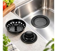 Crépine d’évier pour GROHE K700 45-S 46.4/46.4 1.0, Set Noir 3 pièces | Set noir 3 pièces pour filtrer les résidus, faciliter l’écoulement, le retrait et l’entretien quotidien de l’évier.