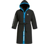 Cressi Depuis 1946 - Microfiber Bathrobe - Peignoir Homme et Femme Microfibre 100% Séchage Rapide, Poches, Capuche, Ceinture, Salle de Sport, Piscine, Mer, Maison, Voyages - Noir/Bleu Clair - M/L