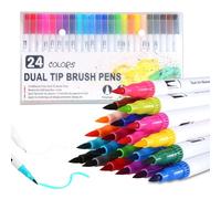CRESZZLE Set de Feutres Double Pointe 24 Couleurs Pinceaux pour Coloriage Adulte, Lettrage et Calligraphie