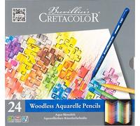 CRETACOLOR Aqua Monolith - Coffret de 24 crayons dans une boîte métallique - Crayons en mine de couleur pure, également adaptés à la peinture à l'aquarelle - Fabriqué en Autriche