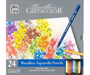 CRETACOLOR Aqua Monolith - Coffret de 24 crayons dans une boîte métallique - Crayons en mine de couleur pure, également adaptés à la peinture à l'aquarelle - Fabriqué en Autriche