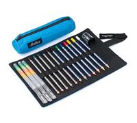 CRETACOLOR Étui à roulettes « Aqua Set » de 25 pièces, crayons aquarellables et AquaGraph dans un étui d'artiste, crayons de couleur aquarellables avec accessoires, aquarelle créative en déplacement