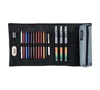 CRETACOLOR Kit de l'artiste Édition d'automne, y compris étui à rouleau gris, édition limitée, 18 pièces, y compris gomme et taille-crayon, divers articles d'artistes, couleurs lumineuses