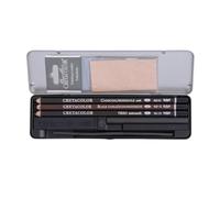 CRETACOLOR Pocket Set, Urban Sketching, set de dessin Nero, 8 pièces, en étui métallique, convient pour dessiner et esquisser, différents produits au fusain
