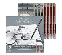 CRETACOLOR Silver Box Graphite Drawing Set, set de dessin en graphite, 15 pièces, pour débutants et professionnels, dans un étui métallique, y compris gomme