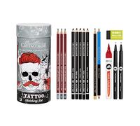 CRETACOLOR Tattoo Sketching Set, set de dessin, pour des esquisses grossières ou des travaux de détail, boîte métallique pratique pour le rangement incluse