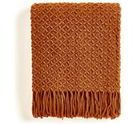 CREVENT Couverture tricotée bohème de Style Rustique pour canapé, Chaise, lit, décoration d'intérieur, Douce, Chaude, Confortable, légère pour Le Printemps, l'été, l'automne (127 x 152,4 cm, Caramel