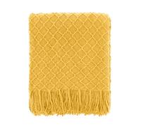 CREVENT Couverture tricotée bohème de Style Rustique pour canapé, Chaise, lit, décoration d'intérieur, Douce, Chaude, Confortable, légère pour Printemps, été, Automne (152 x 203 cm, Moutarde)