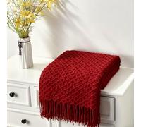 CREVENT Couverture tricotée bohème de Style Rustique pour canapé, Chaise, lit, décoration d'intérieur, Douce, Chaude, Confortable, légère pour Printemps, été, Automne (127 x 152 cm, Rouge Noël)