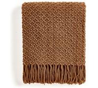CREVENT Couverture tricotée bohème de Style Rustique pour canapé, Chaise, lit, décoration d'intérieur, Douce, Chaude, Confortable, légère pour Printemps, été, Automne (152,4 x 203,2 cm, Marron Clair)
