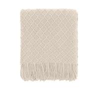 CREVENT Couverture tricotée bohème de Style Rustique pour canapé, Chaise, lit, décoration d'intérieur, Douce, Chaude, Confortable, légère pour Printemps, été, Automne (152 x 203 cm, Beige)