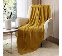 CREVENT Couverture tricotée de Style Rustique bohème pour canapé, Chaise, lit, décoration d'intérieur, Douce, Chaude, Confortable, légère pour Le Printemps, l'été (127 x 152,4 cm, Moutarde/Jaune)…