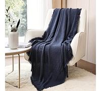 CREVENT Plaid décoratif en Tricot gaufré, Doux, Chaud, Confortable, léger pour Maison, canapé, Chaise, lit - pour Printemps, été, Automne - 127 x 152 cm, Bleu Marine
