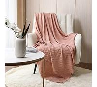 CREVENT Plaid décoratif en Tricot gaufré, Doux, Chaud, Confortable, léger pour Maison, canapé, Chaise, lit - pour Printemps, été, Automne - 127 x 152 cm, Rose Corail
