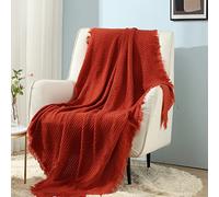 CREVENT Plaid décoratif en Tricot gaufré, Respirant, léger pour canapé, Chaise - pour Printemps, été, Automne - 127 x 152 cm, Orange brûlé/Rouge Brique Rouille