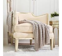CREVENT Plaid Rustique en Tricot pour décoration d’intérieur, canapé, Chaise, lit, Doux, Chaud, Confortable, léger, pour Printemps, été, 127 cm x 152 cm, Beige/Kaki