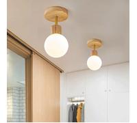 CREVETTE 2PCS Plafonnier E27 Rétro Industrielle, Lampe Plafond en Bois, Spot de Plafond Vintage pour Salon Chambre Cuisine Couloir