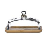 Crevyteg Beurrier en Bois avec Couvercle en Verre, Plateau à Gâteau au Beurre, Fromage, Beurrier en Verre, Plateau Rectangulaire en Bois pour Dessert, Bonbons, Plateau de Service - Bambou