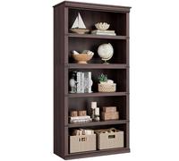 Crevyteg Bibliothèque Ouverte Rustique 5 Niveaux - Étagère à Livres Robuste en Bois Massif pour Bureau, Salon ou Chambre - Design Ferme élégant, Grand capacité de Rangement - Finition Cerisier foncé,