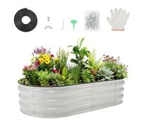 Crevyteg Jardinière surélevée Ovale 4x2x1 pi en Acier galvanisé - Base Ouverte, Robuste et Facile à Assembler - Idéal légumes/Fleurs/Herbes/Fruits - Résistant à la Corrosion - Couleur : White