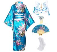 CRFASIBE 5 Pièces Kimono Japonais Femme, Yukata avec Accessoires, EU 36-46 | Ensemble Déguisement Kimono avec Masque & Accessoires, Coffret Cadeau, Taille Unique, pour Carnaval, Cosplay, Fête, Spectacle