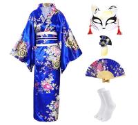 CRFASIBE 5 Pièces Kimono Japonais Femme, Yukata avec Accessoires, EU 36-46 | Ensemble Déguisement Kimono avec Masque & Accessoires, Coffret Cadeau, Taille Unique, pour Carnaval, Cosplay, Fête, Spectacle