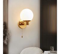 CRFASIBE Applique Murale en Verre Dépoli, Lumière Chaude, E27 Lampe Murale Boule avec Interrupteur à Cordon, Éclairage pour Chambre Salle de bain Miroir Salon Cuisine(Doré)