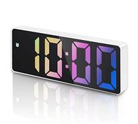 Criacr Horloge Numérique, Reveil Matin avec Écran LED Affiche Température et Date, Snooze, Commande Vocale, Réveil Numérique, Reveil Lumineux, Alimenté par USB, Boîtier Blanc et Chiffres Colorés